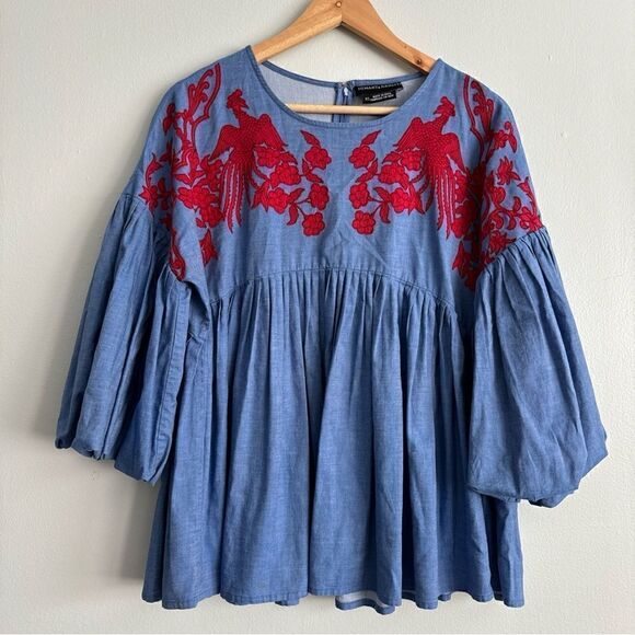 ANTHROPOLOGIE HEMANT & NANDITA BLUE EMBROIDERED LIANNA TOP XS *see all photos* - Picture 1 of 14